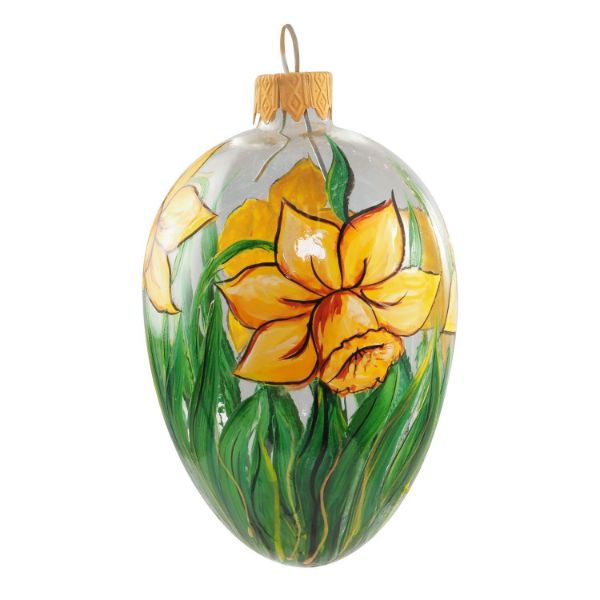 Picture of "Yellow Daffodils" Hand Blown Glass Easter Egg Ornament.