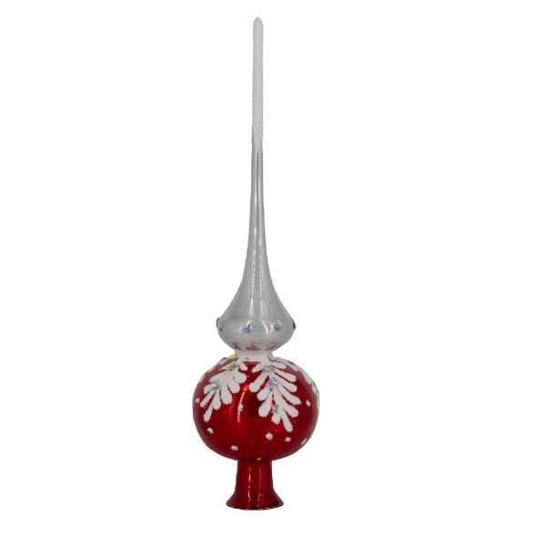 Picture of "Snow Ferns" Red Glossy Glass Christmas Tree Topper