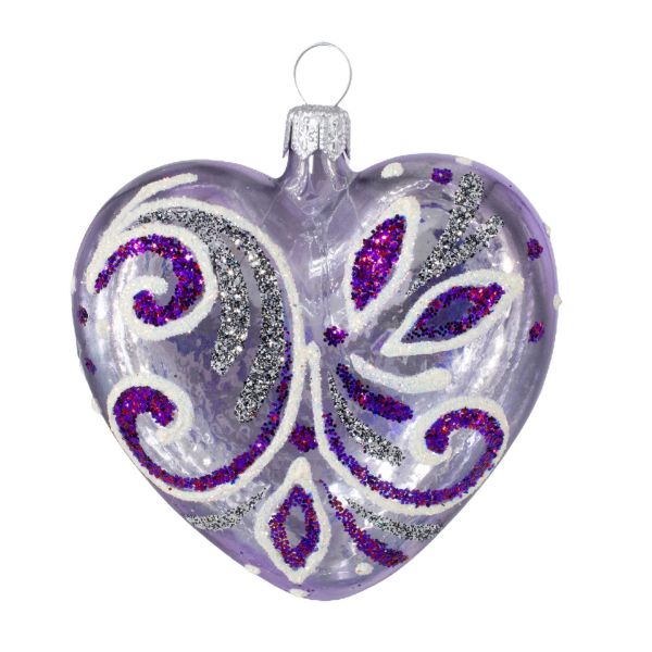 Picture of Purple Heart Hand Painted Mouth Blown Glass  Christmas Tree Ornament