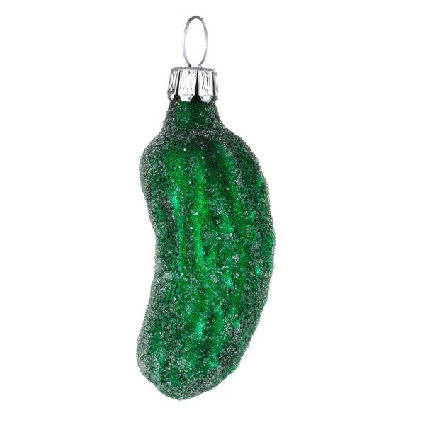 Picture of Glass Christmas Tree Small Pickle Ornament (dark green with pearls)