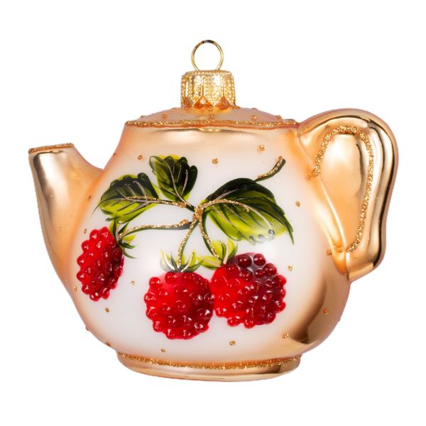 Picture of Tea Pot Raspberries Hand Painted Glass Christmas Tree Ornament
