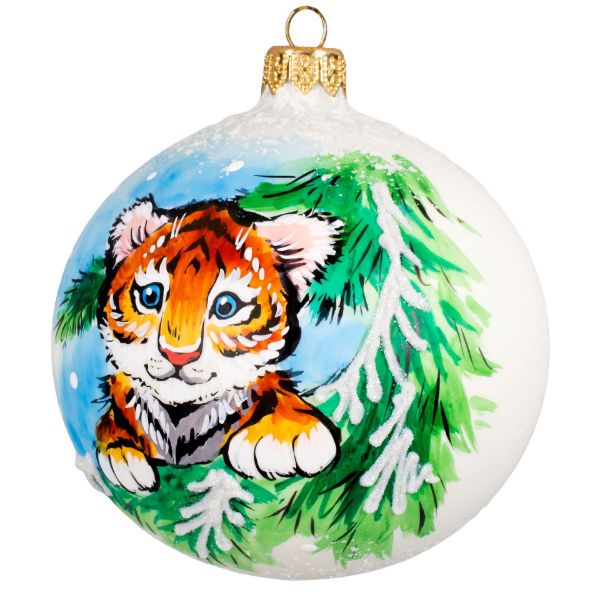 Picture of Hand Made Hand Painted Baby Tiger Blown Glass Christmas Tree Ball Ornament