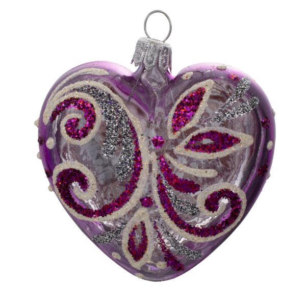 Picture of Hand Blown Purple Heart  Glass Christmas Tree Ornament