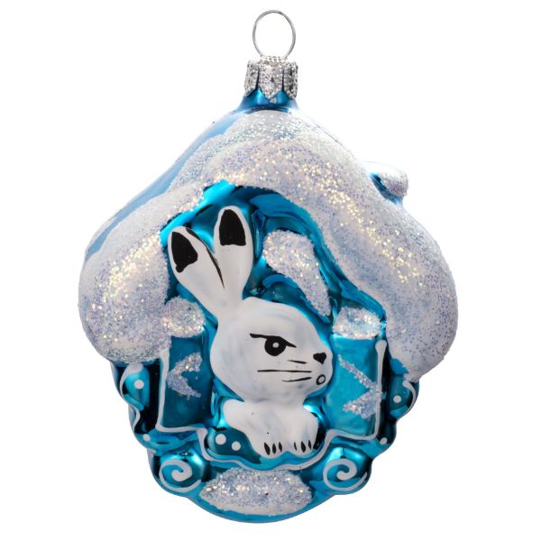Picture of Bunny in the House Glass Blown Blue Christmas Tree Ornament