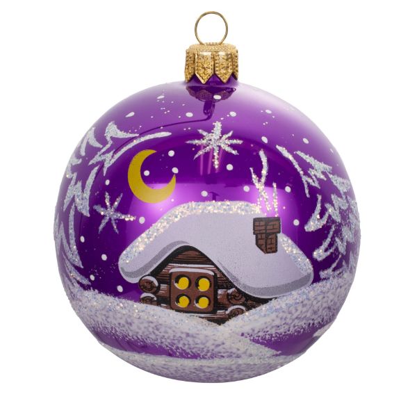 Picture of Little Forest Hut Hand Blown Purple Glass Christmas Ball Ornament
