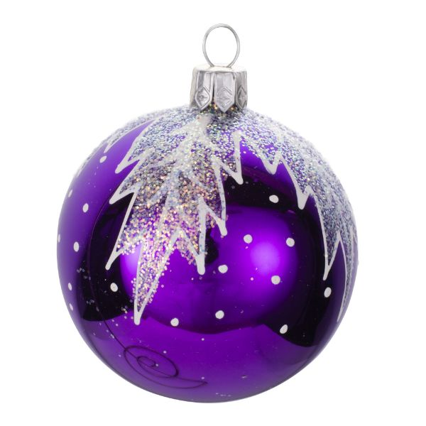 Picture of "Snowy" Glass Christmas Ball Ornament (purple glossy)