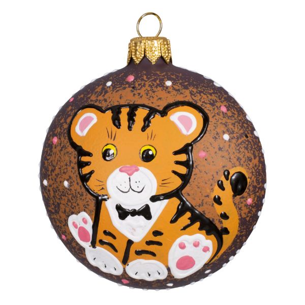 Picture of Symbol of the Year Tiger Cub Medallion Hand Painted Hand Blown Glass Christmas Tree Ornament