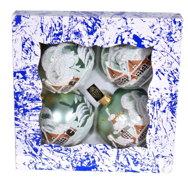 Picture of Czech Hand Painted 4-Ball Glass Christmas Tree Ornament Set 