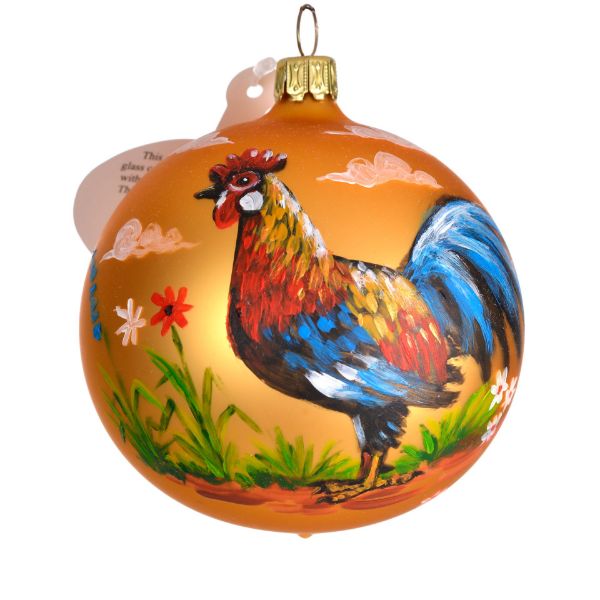 Picture of Rooster Hand Painted Glass Christmas Tree Ball Ornament