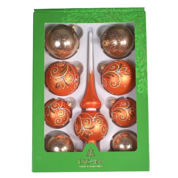 Picture of Orange/Gold Glass Christmas Tree Ornament Set