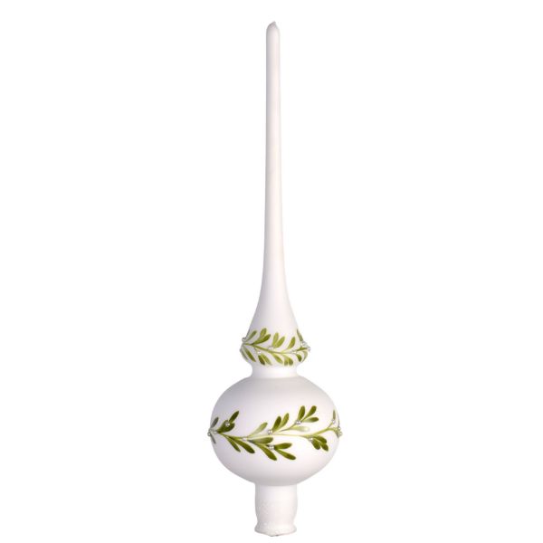 Picture of Mistletoe White Glass Christmas Tree Topper. Made In Czech Republic