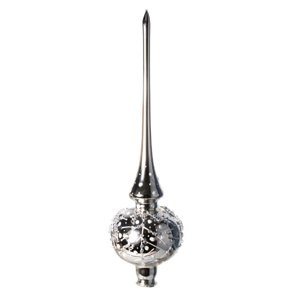 Picture of Silver Glass Christmas Tree Topper With Rhinestones. Made in Czech Republic  