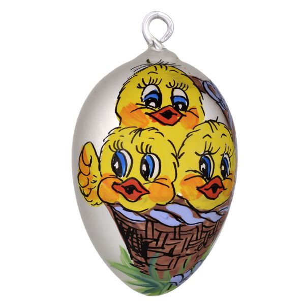 Picture of Three Yellow Ducklings Czech Hand Blown Glass Easter Egg Ornament