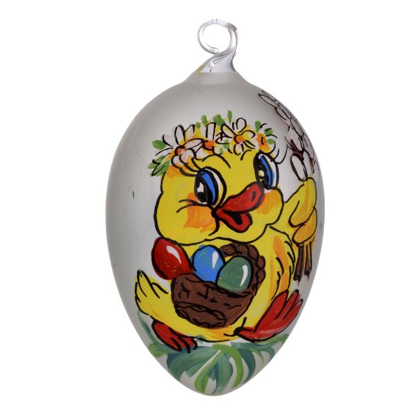 Picture of Baby Duck With Pussy Willows Czech Hand Blown Glass Easter Egg Ornament 