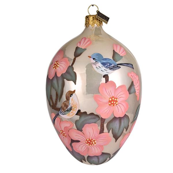 Picture of Hand Blown Large Glass Easter Egg Ornament Cherry Tree Blossom