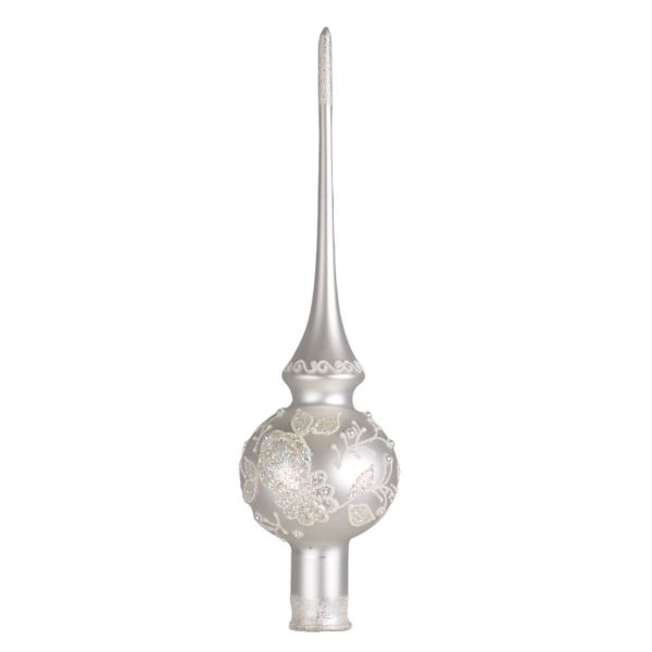 Picture of Silver White Hand Blown Glass Christmas Tree Topper. Made In Ukraine.