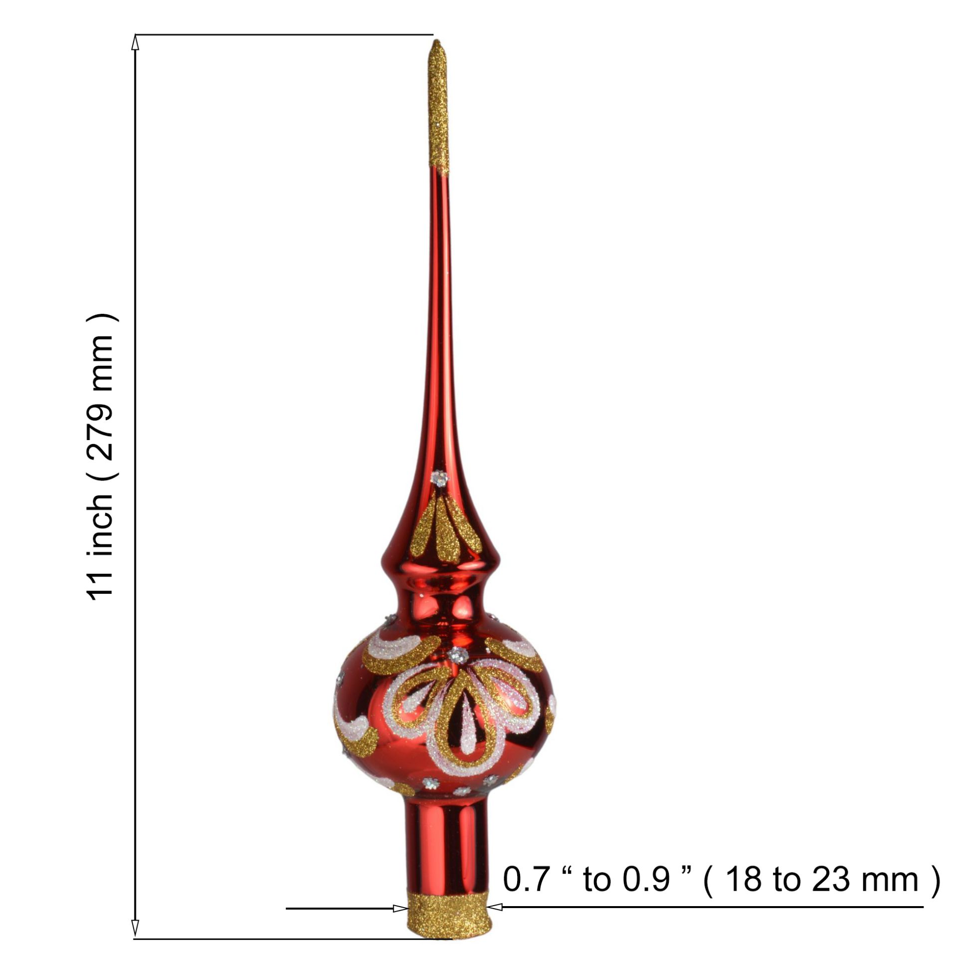 Christmas Ornaments World. "Victoria" Red Glass Christmas Tree Topper