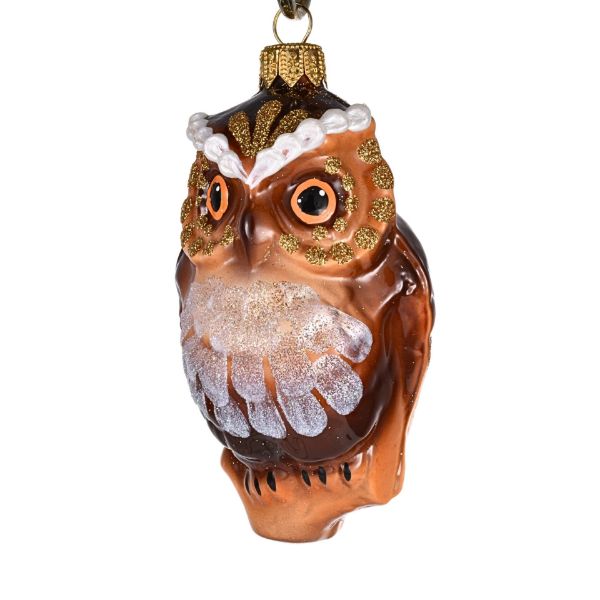 Picture of Owl  Hand Painted Hand Blown Glass Christmas Tree Ornament