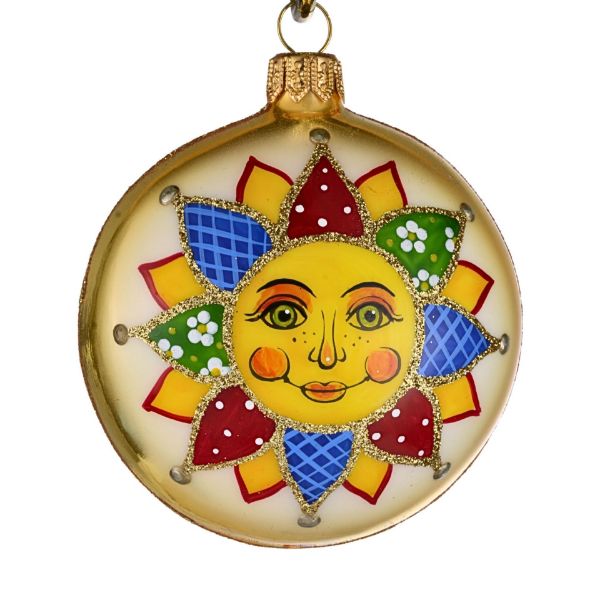 Picture of Sun Medallion - Hand Painted Hand Blown Glass Christmas Tree Ornament