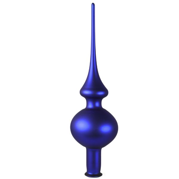 Picture of Blue Matte Hand Blown Glass Christmas Tree Topper. Made in Ukraine.