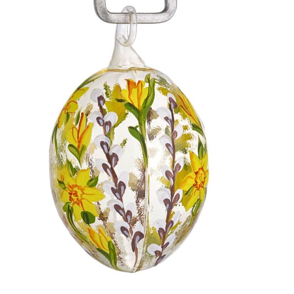 Picture of Daffodils See-Through Hand Blown Glass Easter Egg Ornament 