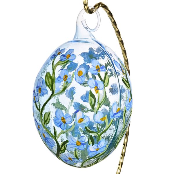 Picture of Forget-Me-Not Hand Blown Clear Glass Easter Egg Ornament 