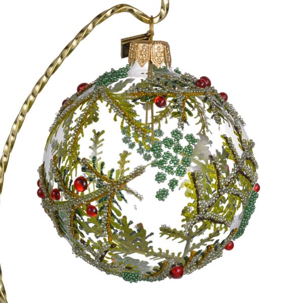 Picture of Frosted Boughs Clear Glass Christmas Tree Ball Ornament 