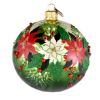 holly mistletoe,  poinsettia, coniferous hand blown glass christmas tree ball ornament from Poland 