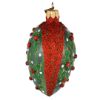 holly hand painted hand blown glass christmas tree heart ornament from Poland side view