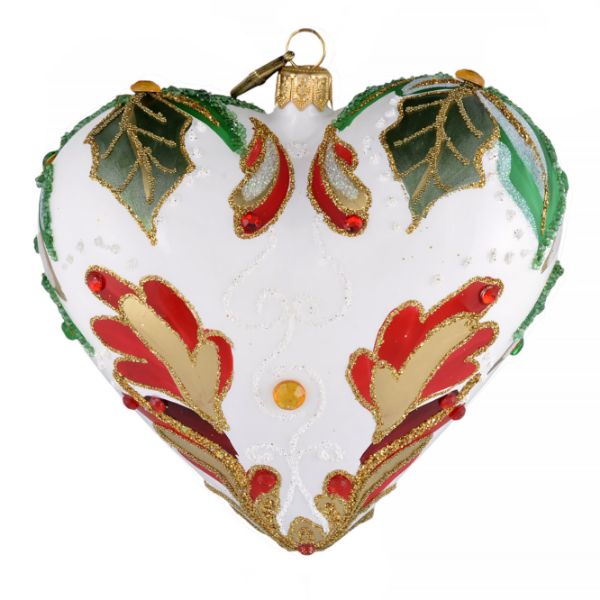 Christmas Joy Hand Painted Hand Blown Glass Heart Ornament