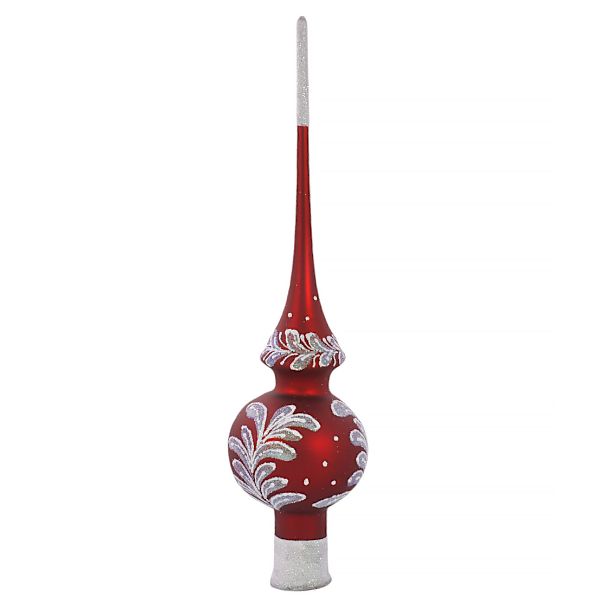 hand blown matte red glass Christmas tree topper from Europe