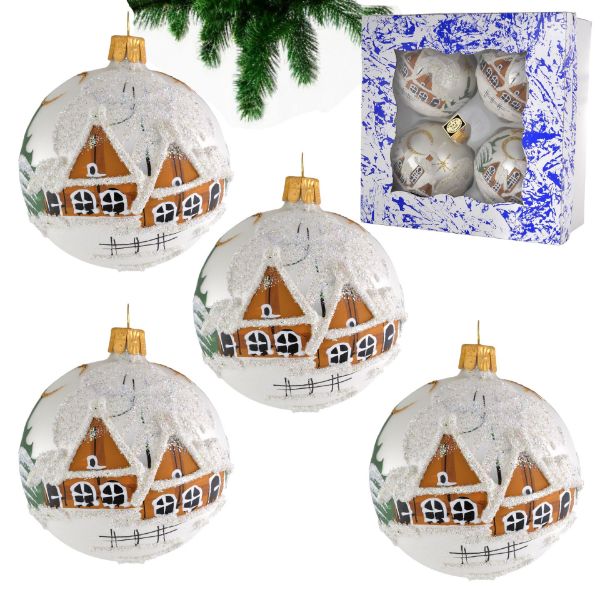Picture of Czech Hand Painted 4-Ball Glass Christmas Tree Ornament Set 