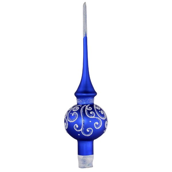 Picture of Blue Matte Hand Blown Glass Christmas Tree Topper. Handcrafted in Ukraine.