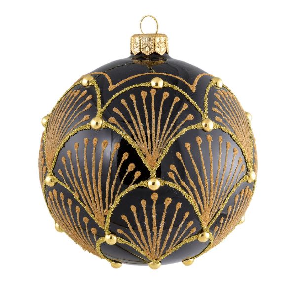 Picture of 4" Black and Gold Hand Blown Glass Christmas Ball Ornament 