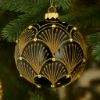 Picture of 4" Black and Gold Hand Blown Glass Christmas Ball Ornament 