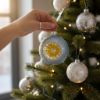 Picture of 3.1" Indented Reflector Hand Blown Sky Blue Glass Christmas Ball Ornament