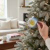 Picture of 3.1" Indented Reflector Hand Blown Sky Blue Glass Christmas Ball Ornament