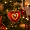 Picture of Crimson Heart Elegance – Red & Gold Jeweled Heart Christmas Ornament, Elegant Glass Holiday Decoration, Romantic Keepsake Gift
