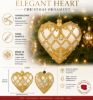 Infographic for elegant handblown Polish glass heart Christmas ornament in ivory and gold, showing size, craftsmanship, and Made in Poland details