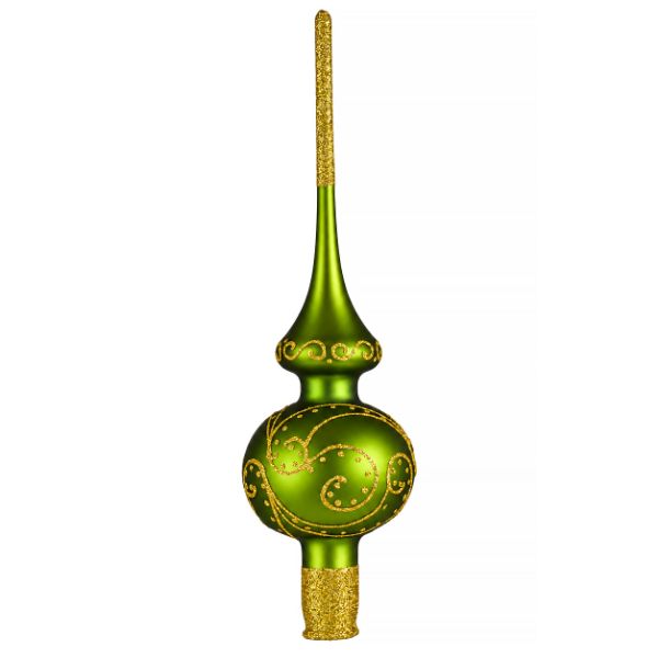 Picture of Green Hand Blown Glass Christmas Tree Topper. Made in Ukraine.