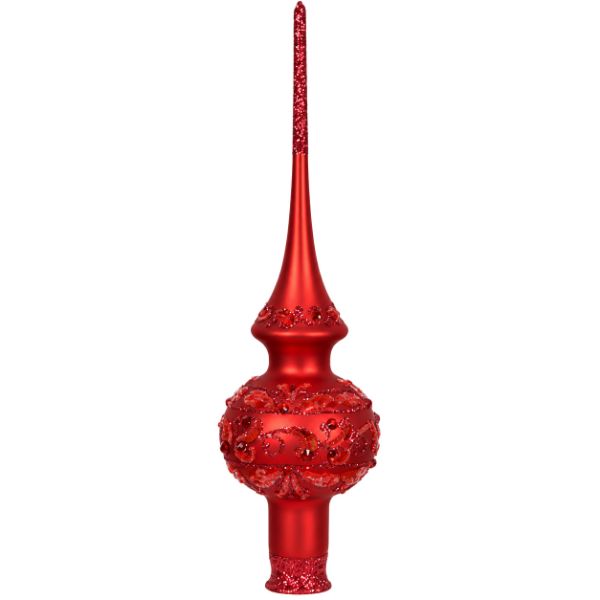Picture of Red Glass Christmas Tree Topper, 10.5-Inch Hand-Blown European Finial Decor