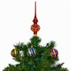 Picture of Red Glass Christmas Tree Topper, 10.5-Inch Jeweled Finial with Gold Glitter